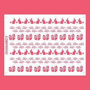 Estêncil Diananicy Nº 196 - Stencil Pascoa Coelhos e Ovos