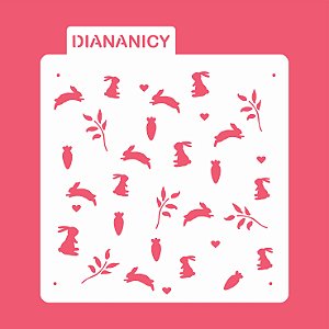 Estêncil Diananicy Nº 188 - Stencil Coelho e Cenoras