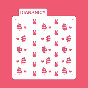 Estêncil Diananicy Nº 183 - Stencil Ovos e Coelhos de Páscoa