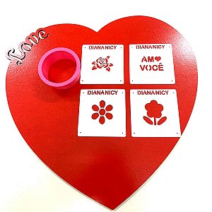 Kit Mini Estêncil com Cortador - rosa, amo você, flor, floral