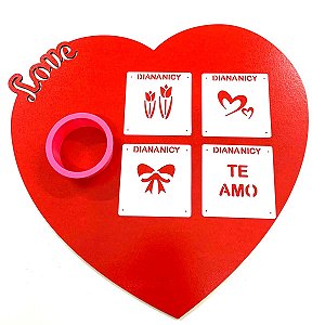 Kit Mini Estêncil com Cortador - tulipa, coração, laço, te amo