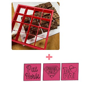 Cortador Placa Alta Produção Brownie Quadrado 4cm - Com marcador Dia dos Pais
