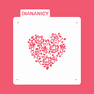 Estêncil Diananicy Nº 169 - Stencil Coração Florido