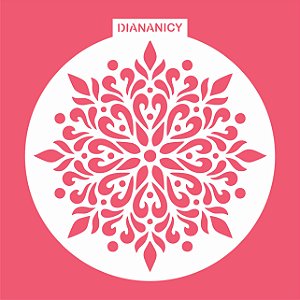 Estêncil Diananicy Nº 297 - Stencil Mandala Floral Redondo