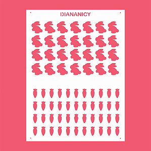 Estêncil Diananicy Nº 347  - Stencil COELHO E CENOURA SPRINKLES
