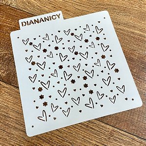 Estêncil Diananicy Nº 357 - Stencil Textura Corações