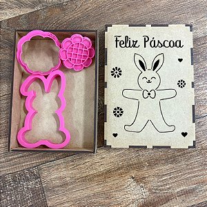 Kit Cortador e Marcador Floral e  Cortador Coelho + 1 Caixa em MDF