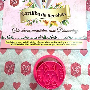 D260019 - Cortador e Marcador Bolacha Coelho Feliz Páscoa + CARTILHA DE RECEITAS