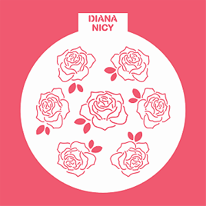 Estêncil Diananicy Nº 614 - Stencil Rosas Redondo Confeitaria Pasta Biscoito