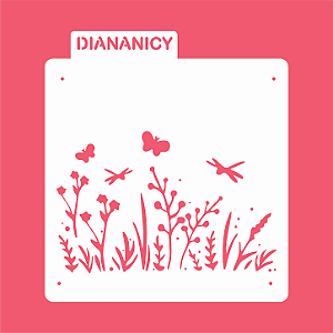 Estêncil Diananicy Nº 593 - Stencil Jardim com Libélulas Confeitaria Pasta Biscoito