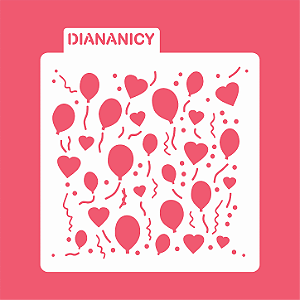 Estêncil Diananicy Nº 590 - Stencil Balão Aniversário Confeitaria Pasta Biscoito