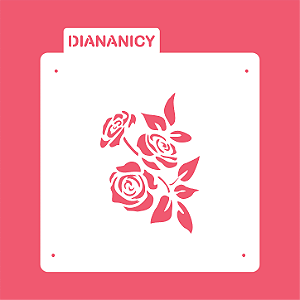 Estêncil Diananicy Nº 610 - Stencil Rosas com Folhas Confeitaria Pasta Biscoito