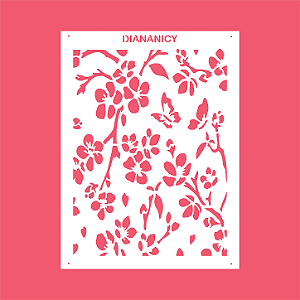 Estêncil Diananicy Nº 550 - Stencil Floral Ramo Confeitaria Pasta Biscoito