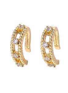 Piercing fake com quatro pontos de zirconias no ouro 18k