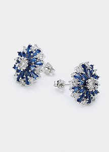 Brinco flor com zircônias cristal e safira
