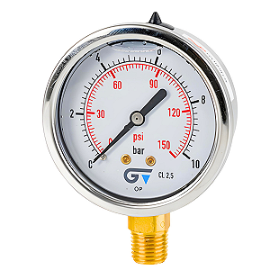 Manômetro 0-10 Bar Glicerinado 1/4" em Inox - Genebre