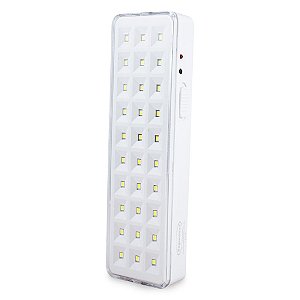 Luminária de Emergência 30 LEDs-4W Slim- 70/100 lúmens- Autonomia: 3,6 horas- Área de abrangência: 25m²