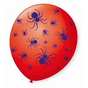 Balão Bexiga Decorada Aranha Vermelha e Azul N9 pct com 25 unid