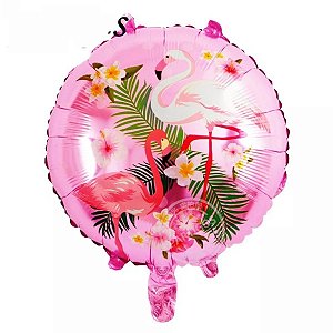 Balão Metalizado Flamingo Redondo 45 cm
