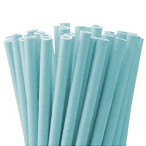 Canudo de Papel Descartável Liso Azul Bebê pct com 20 unid