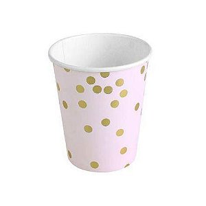 Copo de Papel 270 ml Poa Rosa e Dourado pacote com 10 unid