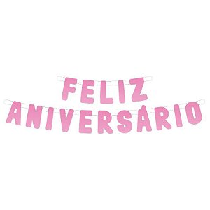 Faixa de Feliz Aniversário Rosa Bebê