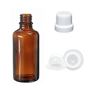 Frasco De Vidro Âmbar 30 Ml com Batoque Bolha Kit Com 10 Unid