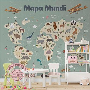 Papel De Parede Personalizado Mapa Mundi Safari