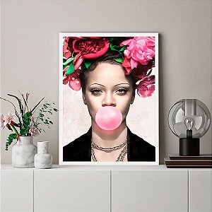 Quadro Decorativo Rihanna Flowers em MDF com moldura 45x60