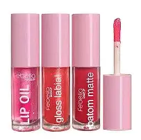 Trio de Lip Oil, Batom Matte e Lip Gloss 2 - Boca Linda - Febella