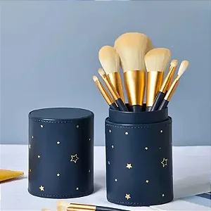 Case + 12 Pinceis Azul com Estrelinhas douradas