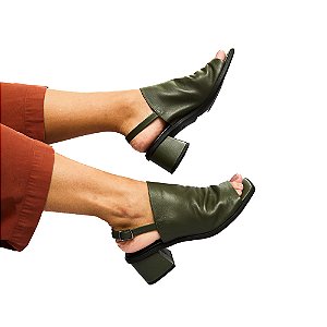 Sandália Salto Bloco Mônica Venutti (Verde Militar)