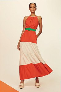 VESTIDO LONGO DE VISCCOSE C/LINHO