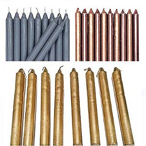 Velas Palitos feitas de 100% de parafina pura - Prata - Dourada - Cobre- pcte 500g