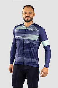 Camisa Ciclismo Free Force Basic Cozy Masculina Longa Azul