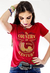 T-Shirt Zoe Horse Vermelho Country Music ZHW2171