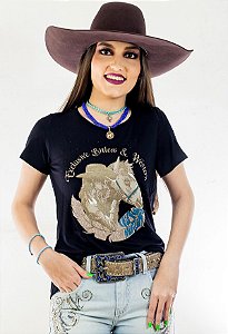 T-Shirt Zoe Horse Preta Cowgirl Horse ZHW2174