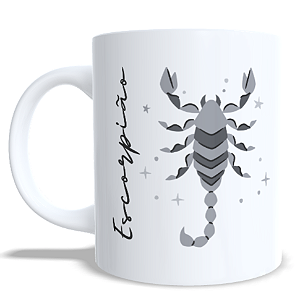 CANECA CERÂMICA BRANCA PERSONALIZADA 325ML SIGNO DE ESCORPIÃO
