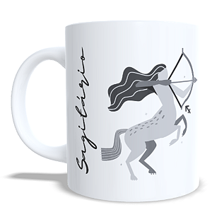 CANECA CERÂMICA BRANCA PERSONALIZADA 325ML SIGNO DE SAGITÁRIO