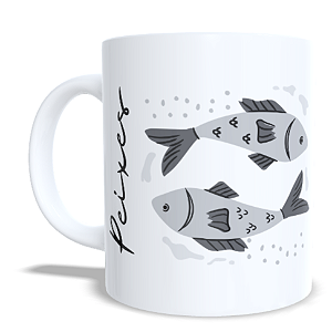 CANECA CERÂMICA BRANCA PERSONALIZADA 325ML SIGNO DE PEIXES