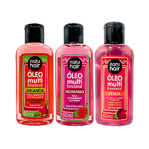 Kit Óleo Multifuncional Frutas Vermelhas: Melancia + Morango + Cereja 60ml NatuHair