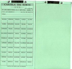 Cartela de rifas Com 50 Nomes