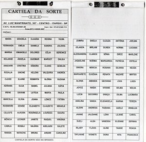 Cartela de Rifas Com 150 Nomes