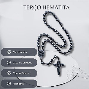 TERCO HEMATITA 8MM CORDAO C/TRI MAE RAINHA OCTA