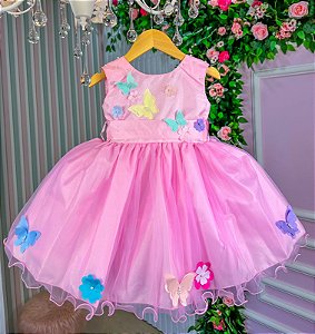 Vestido Princesa Belli Borboletas Rosa Bebe - Petecolá kids