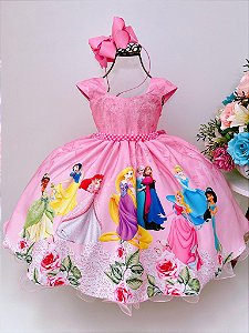 Vestido Infantil Barbie Luxo Rosa Com Cinto de Pérolas - Roupa