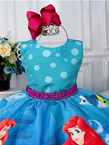 Vestido Infantil Princesa Cinderela Azul C/ Peito Strass