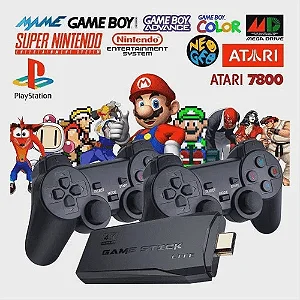 GAME STICK 4K ORIGINAL VERSÃO ATUALIZADA 11 MIL JOGOS com 2 controles sem fio
