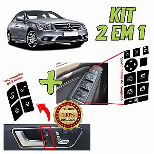 Kit Adesivos - Botões do vidro + Botões da Trava - Mercedes Série C, GLA, CLA e outros