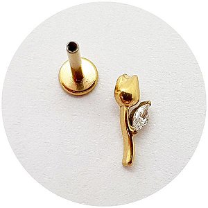 Piercing botão rosa-PVD Gold -Titânio